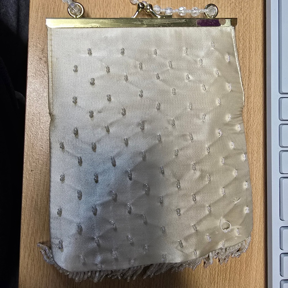 Vintage La Regale Beaded Evening Bag Cream Floral Embroidered Fringe Crossbody - Picture 3 of 6